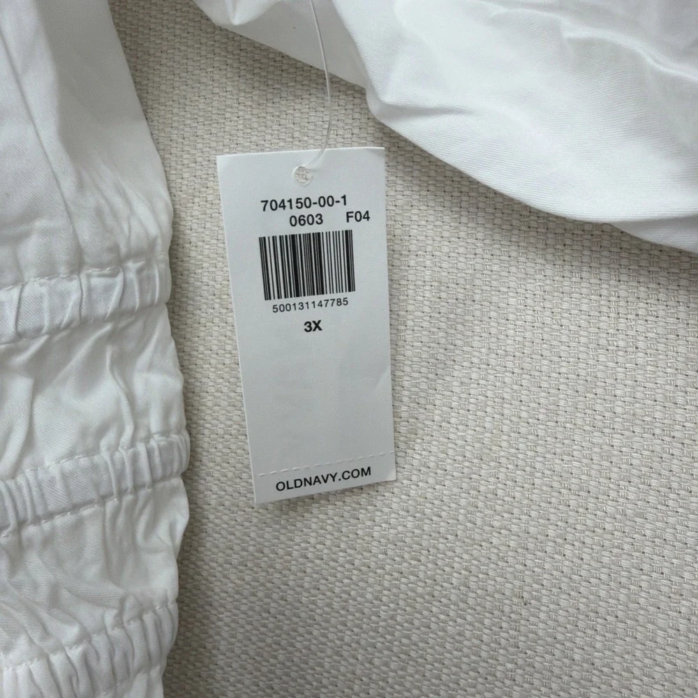 Old Navy Womens Smocked White Peplum Puff Sleeve V-Neck Blouse 3X Cotton Top NWT